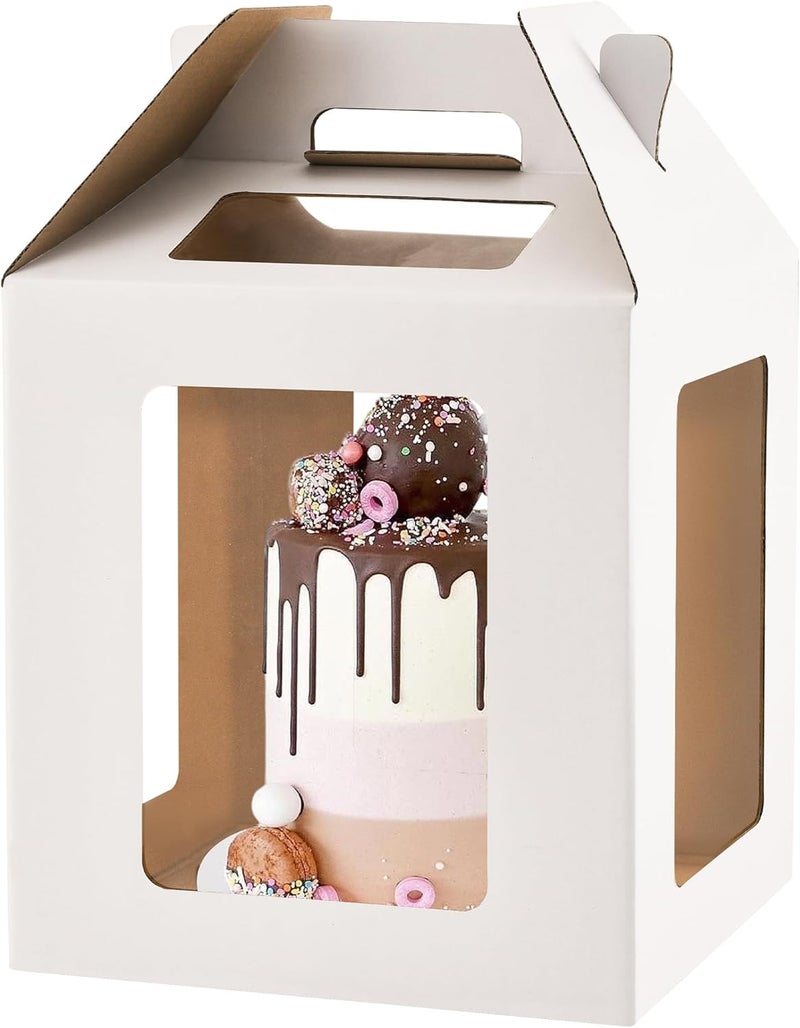 WINHPH Cake Box with Windows and Handle, 10x10x10 inches, Tall Cake Carrier for Tiered Cakes, White - Image 1